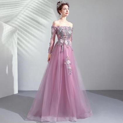 Fairy Prom Dress, Purple Long Sleeve Party Dress,..