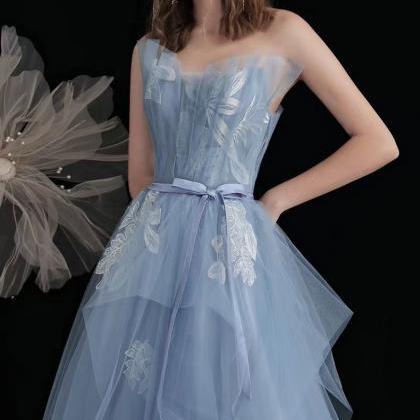 Class Evening Dress, Blue Prom Dress, Strapless..