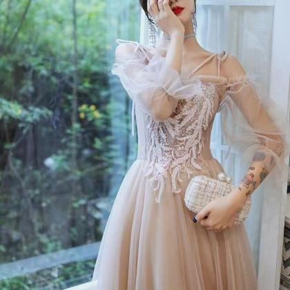 Long Sleeve Party Dress, Champagne Bridesmaid..