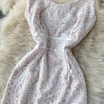 Sweet, lace dress, sexy backless te..