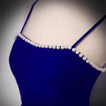 Blue Party Dress, Birthday Spaghetti Strap Midi..