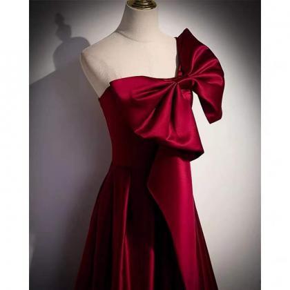 Red Evening Dress, Temperament, One Shoulder Prom..