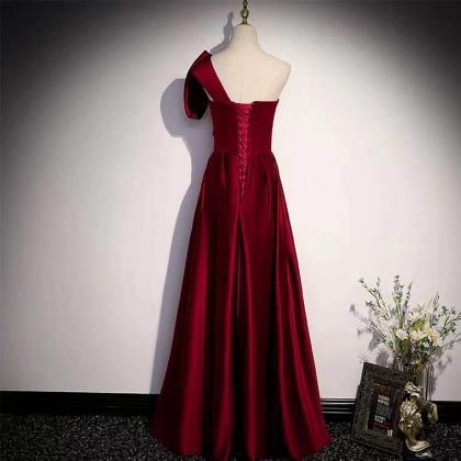 Red Evening Dress, Temperament, One Shoulder Prom..