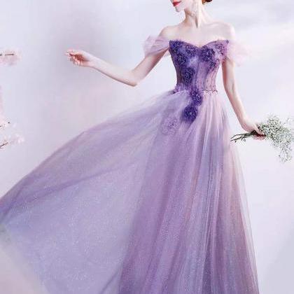 Flower Fairy Prom Gown, Purple Party Dress,off..