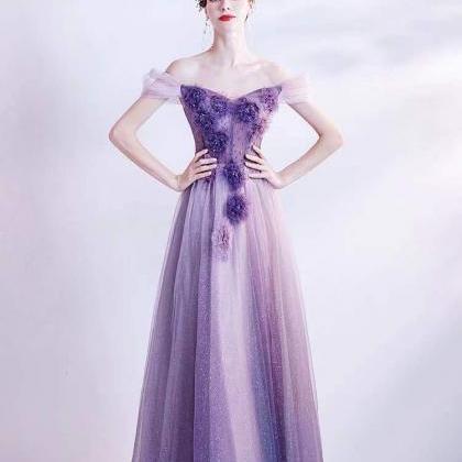 Flower Fairy Prom Gown, Purple Party Dress,off..