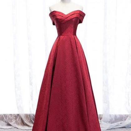 Long Red Evening Dress, Off Shoulder Party..