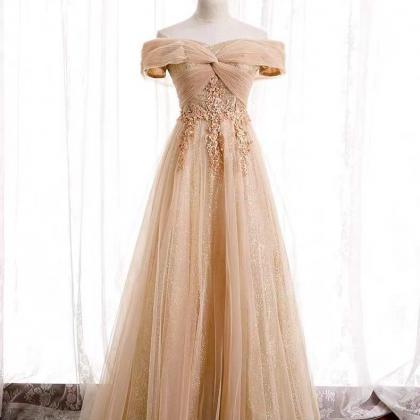 Off-shoulder Prom Gown, Gold Fairy Party..