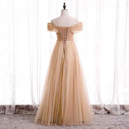 Off-shoulder Prom Gown, Gold Fairy Party..