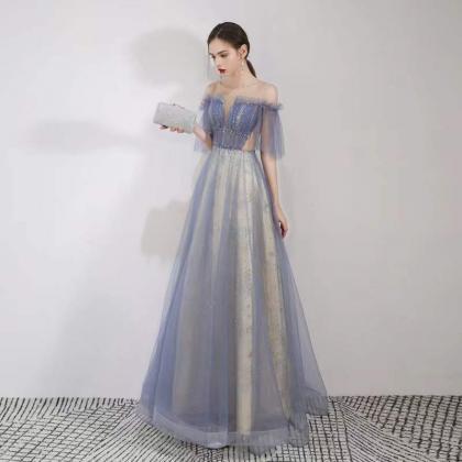 Blue prom dress, new long party dre..