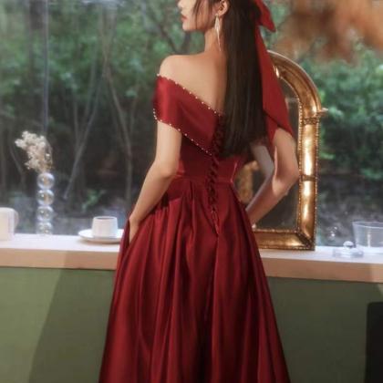 Cute Prom Dress,off Shoulder Evening Dress, Red..