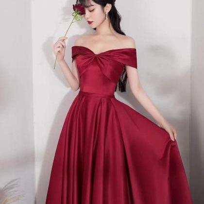 Red Prom Dresses For Women Off Shoulder Solid Evening Party Dresses
