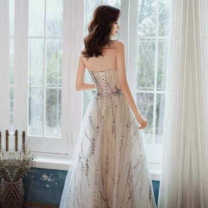 Strapless Fairy Dress, Dreamy Grey Prom Dress,..