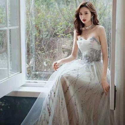 Strapless Fairy Dress, Dreamy Grey Prom Dress,..