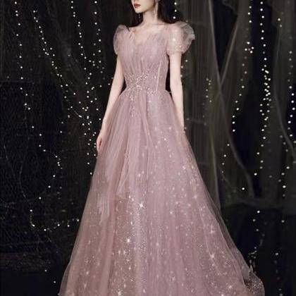 Pink Evening Dress, Socialite Birthday Dress, Long..