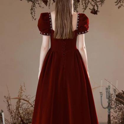 Velvet Princess Dress, Red Prom Dress, Bubble..