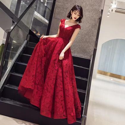 Red Evening Dress, V-neck Party Dress, Custom Made