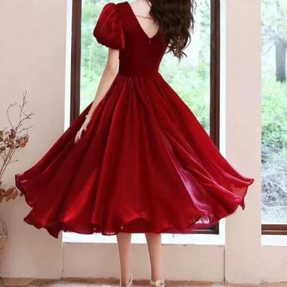 Runaway Princess Dress, Red Dress, V-neck Party..