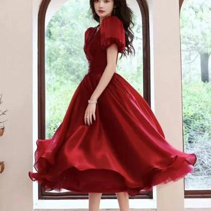 Runaway Princess Dress, Red Dress, V-neck Party..
