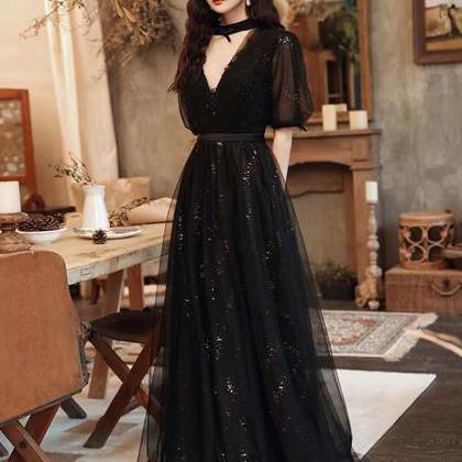 Black Dress, Class Prom Dress, Elegant Evening..