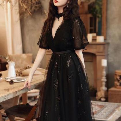 Black Dress, Class Prom Dress, Elegant Evening..