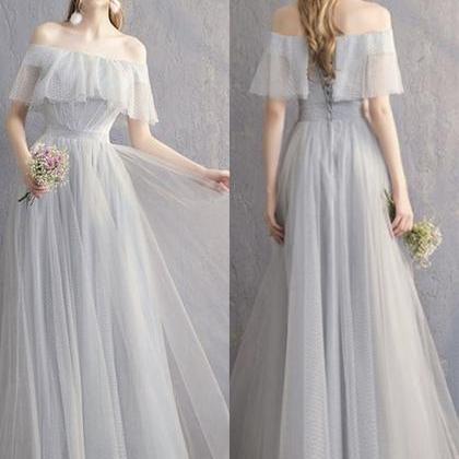 Gray Tulle Bridesmaid Dress ,long Prom Dress,..