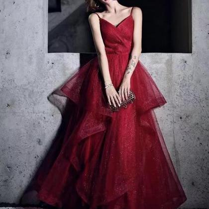 Spaghetti Strap Prom Dress, Red Birthday Dress,..