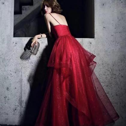 Spaghetti Strap Prom Dress, Red Birthday Dress,..