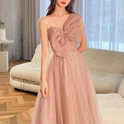 Pink Bridesmaid Dress, Simple Party Dress, Haltern..