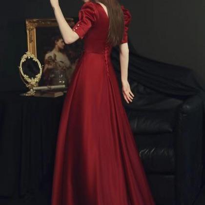 Burgundy Prom Gown, Elegant Party Dress,sweet..