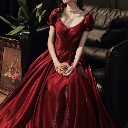 Red Evening Dress ,elegant Formal Dress,v-neck..