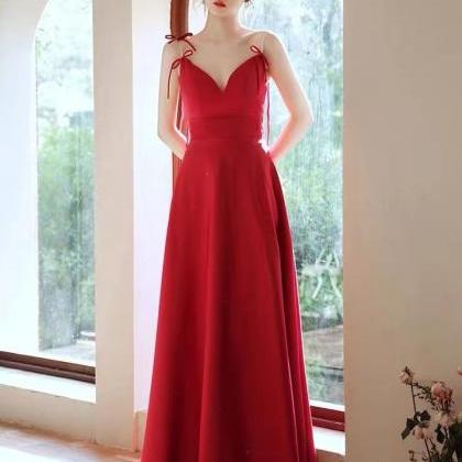 Spaghetti Strap V-neck Prom Dress , Red Dress,sexy..