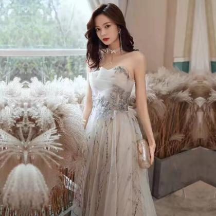 Strapless Fairy Party Dress, Dreamy Gray Prom..