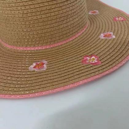 Embroidered Flowers, Portable Sunshade Hat,..