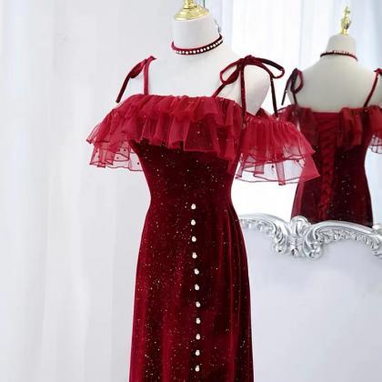 Chic Prom Dress,red Party Dress, Spaghetti Strap..