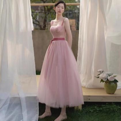 Fairy Prom Dress,pink Party Dress, Spaghetti Strap..