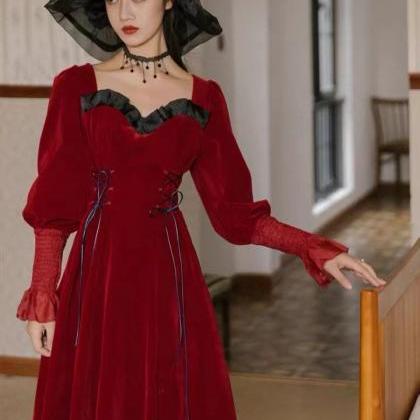 Red Velvet Dress, , Vintage Prom Dress, Sweet..