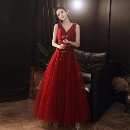 Red Prom Dress,v-neck Party Dress,sexy Evening..