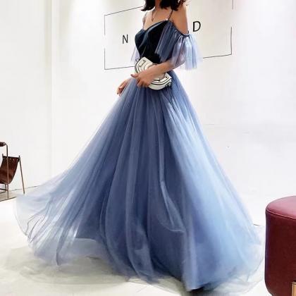 Sexy Halter Dress, Blue Temperament Party Dress,..