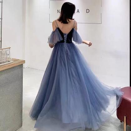 Sexy Halter Dress, Blue Temperament Party Dress,..