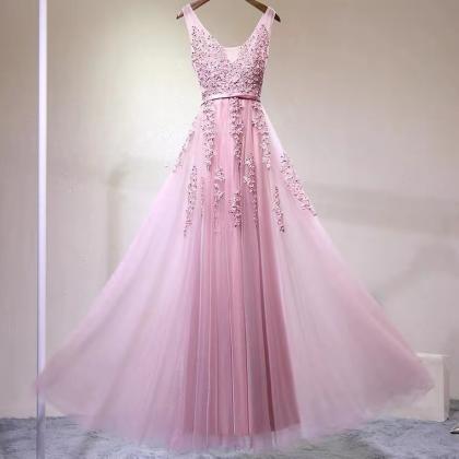 Pink Prom Dress,cute Party Dress, Sleeveless Lace..