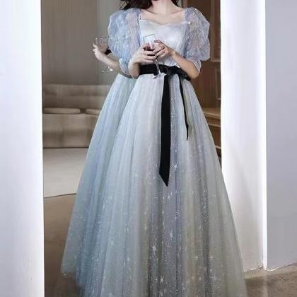 Fairy Party Dress, Off Shoulder Promdress, Blue..