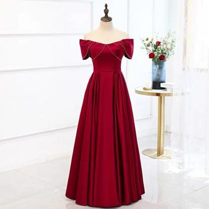 Red Evening Dress ,off Shoulder Party Dress,satin..