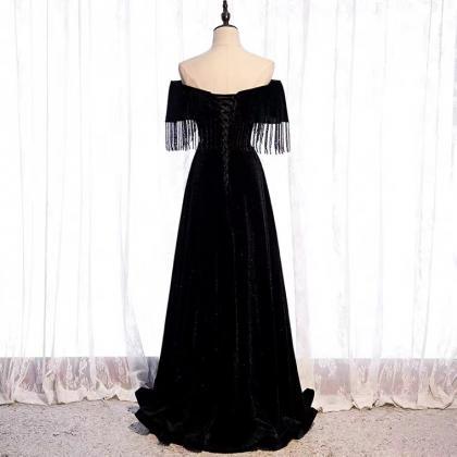 Off Shoulder Evening Dress,sexy Party Dress,black..