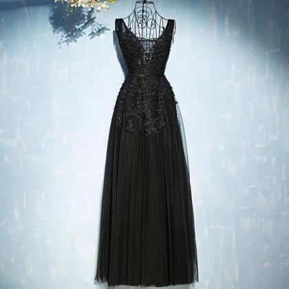 V-neck Evening Dress,sexy Party Dress,black Prom..