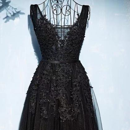 V-neck Evening Dress,sexy Party Dress,black Prom..