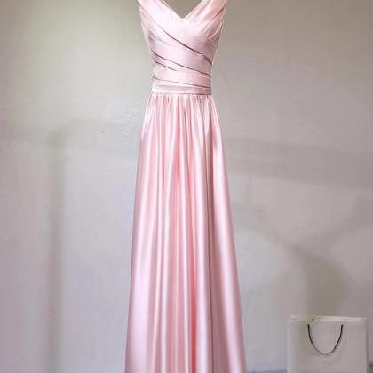 Pink Evening Dress,v-neck Prom Dress,satin Party..