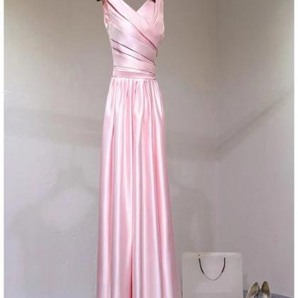 Pink Evening Dress,v-neck Prom Dress,satin Party..