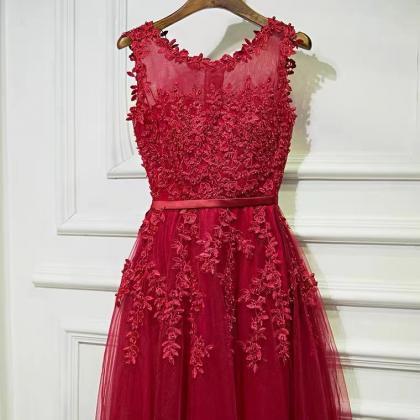 Red Evening Dress,o-neck Prom Dress,sleeveless..