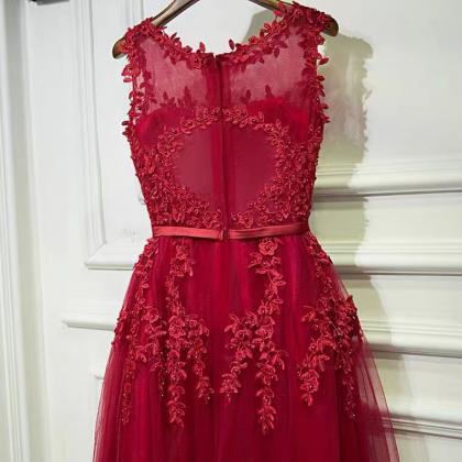 Red Evening Dress,o-neck Prom Dress,sleeveless..