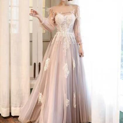 Pink Bridesmaid Dress, Long Sleeve Birthday Dress,..